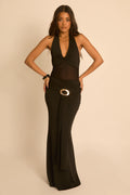 Black Semi Sheer Trim Detail Maxi Dress UK | Elegant Evening Dress | Free UK Delivery | U136