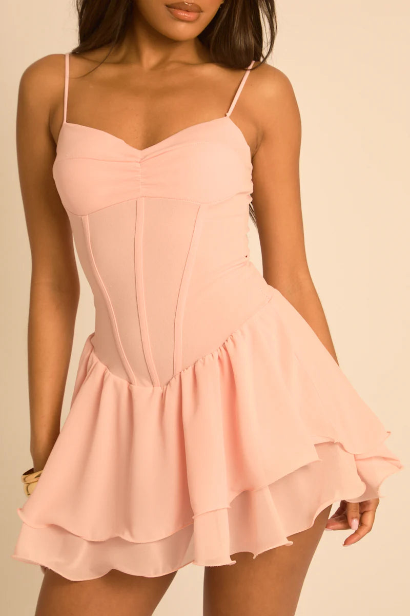 Pink Chiffon Frill Hem Skort Playsuit UK | Cute Summer Playsuit | Free UK Delivery | U135