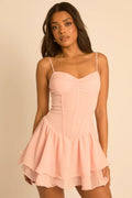 Pink Chiffon Frill Hem Skort Playsuit UK | Cute Summer Playsuit | Free UK Delivery | U135