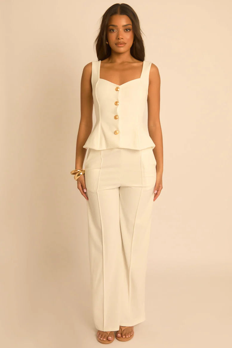 Cream Tailored Waistcoat and Trousers Co-ord Set UK | Elegant Smart Outfit | Free UK Delivery | U130