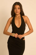 Black Bodysuit Maxi Dress UK | Elegant Fitted Evening Dress | Free UK Delivery | U138