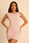 Pink Polka Dot Boat Neck Backless Bodycon Mini Dress UK | Trendy Party Dress | Free UK Delivery | U117
