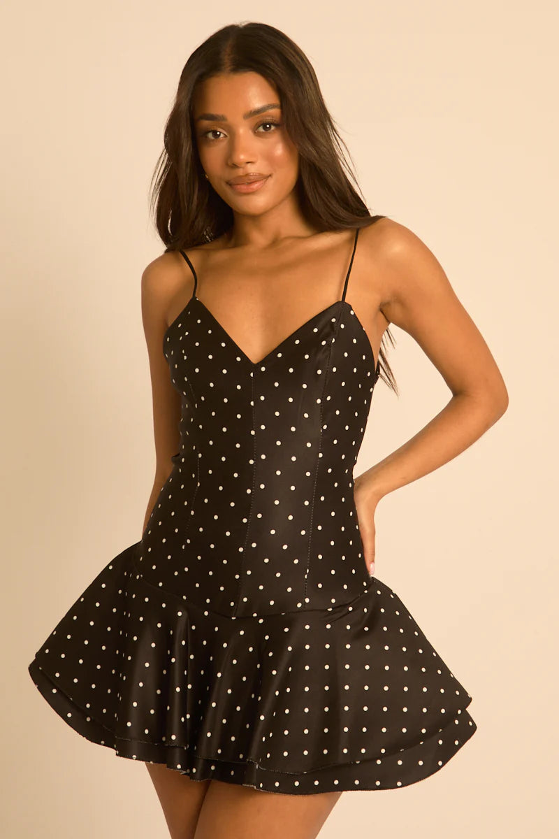 Black Polka Dot Flippy Skort Playsuit UK | Trendy Summer Playsuit | Free UK Delivery | U107