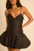 Black Polka Dot Flippy Skort Playsuit UK | Trendy Summer Playsuit | Free UK Delivery | U107