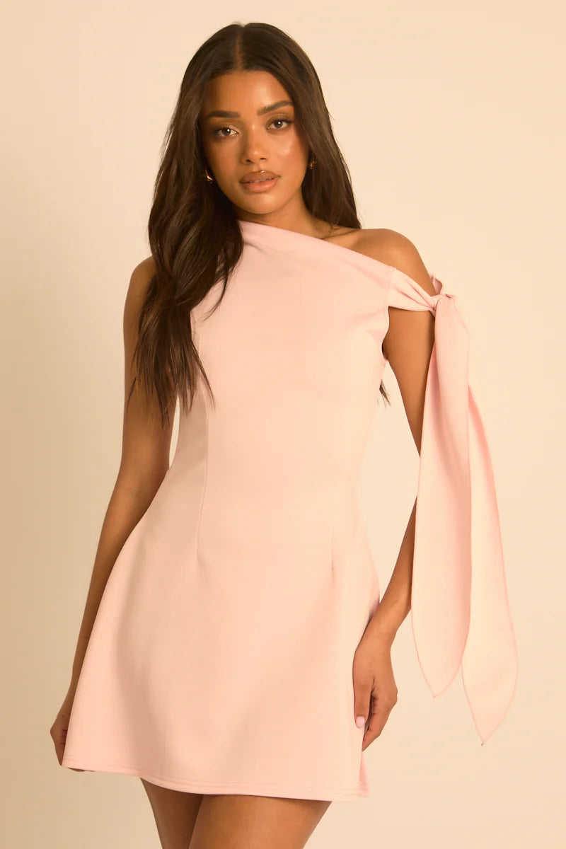 Black & Pink Structured Tie Side Mini Dress UK | Trendy Party Dress | Free UK Delivery -u102