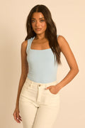 Blue & White Square Neck Basic Bodysuit UK | Everyday Essential Top | Free UK Delivery | U126