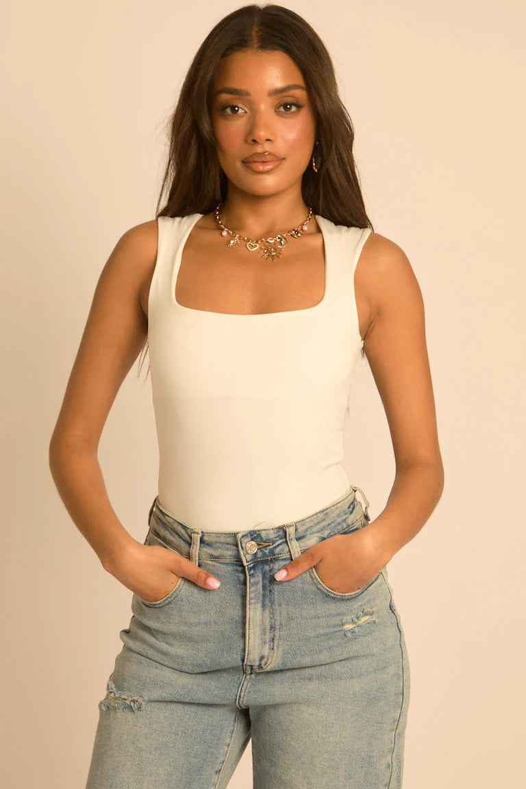 Blue & White Square Neck Basic Bodysuit UK | Everyday Essential Top | Free UK Delivery | U126