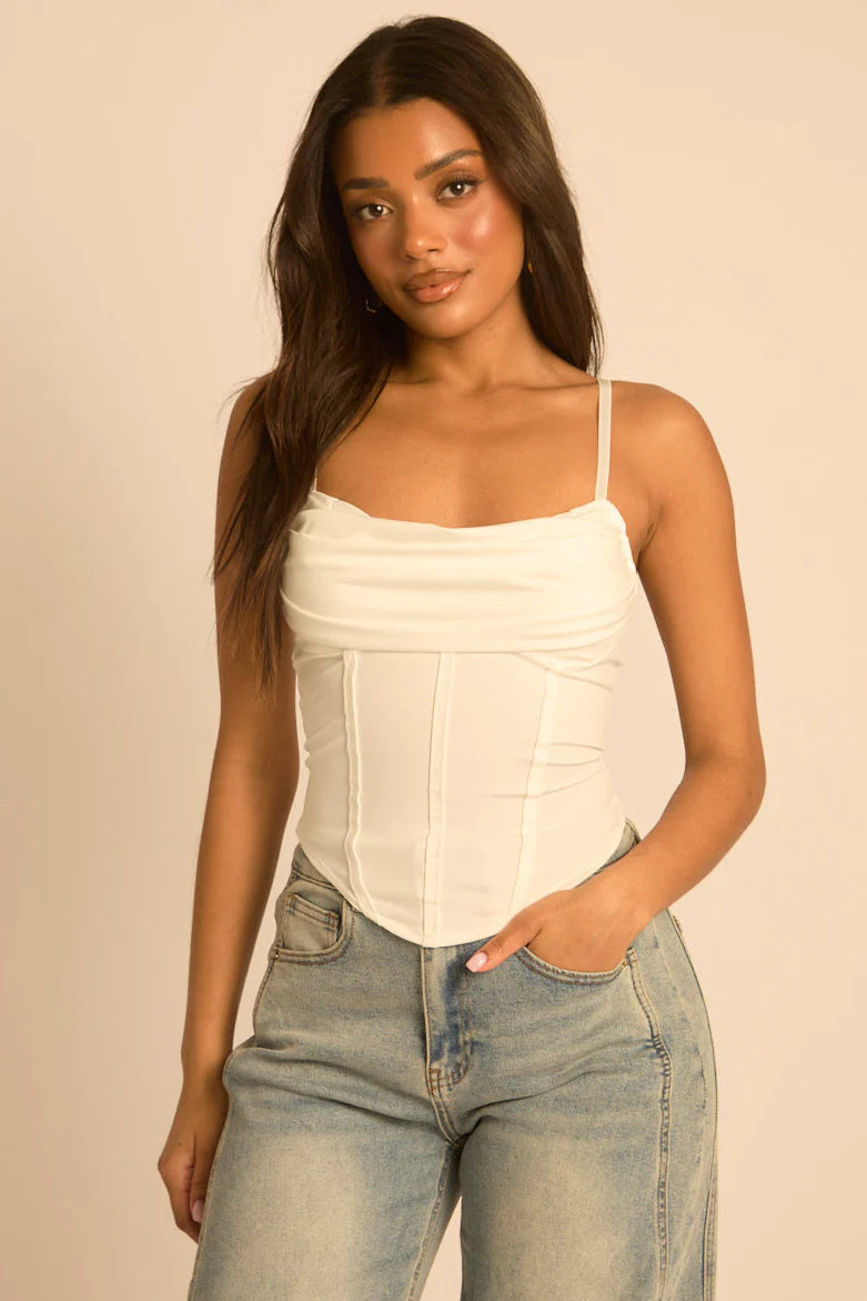 White Drape Detail Corset Top UK | Elegant Corset Top | Free UK Delivery - u101