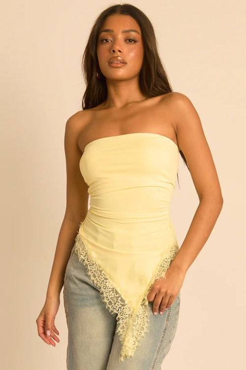 Black & Yellow Asymmetric Lace Trim Bandeau Top UK | Trendy Evening Top | Free UK Delivery | U110
