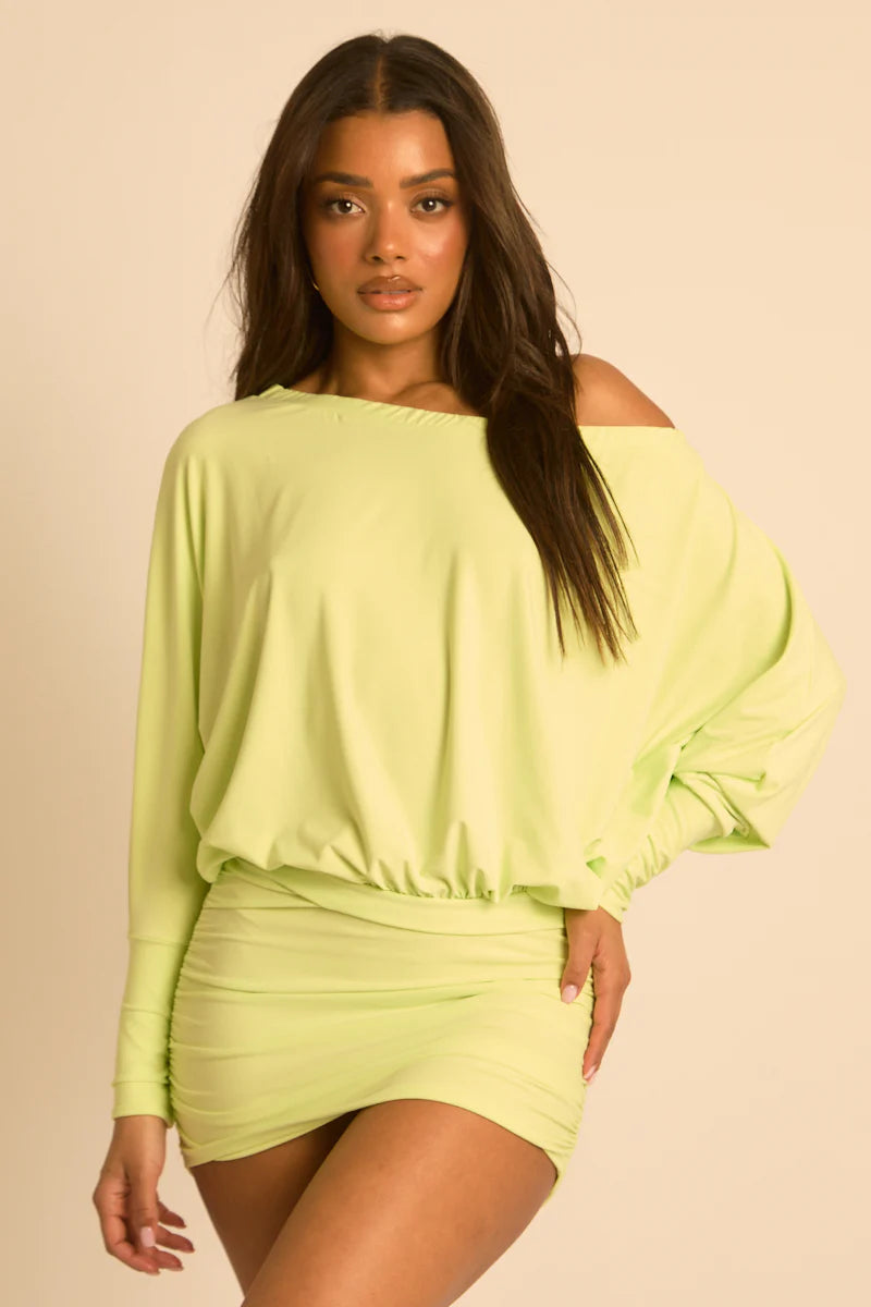 Wine Batwing Bardot Mini Dress UK | Off Shoulder Party Dress | Free UK Delivery | U171