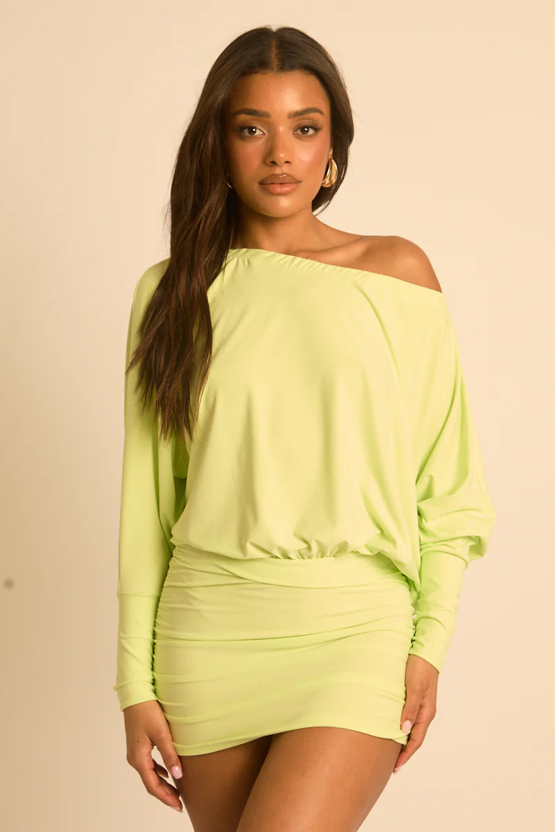 Wine Batwing Bardot Mini Dress UK | Off Shoulder Party Dress | Free UK Delivery | U171