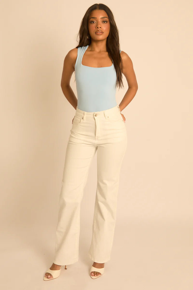 Blue & White Square Neck Basic Bodysuit UK | Everyday Essential Top | Free UK Delivery | U126