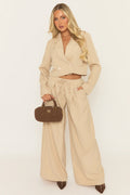 Beige Tailored Pleat Front Wide Leg Trousers UK | Smart Elegant Pants | Free UK Delivery | U218