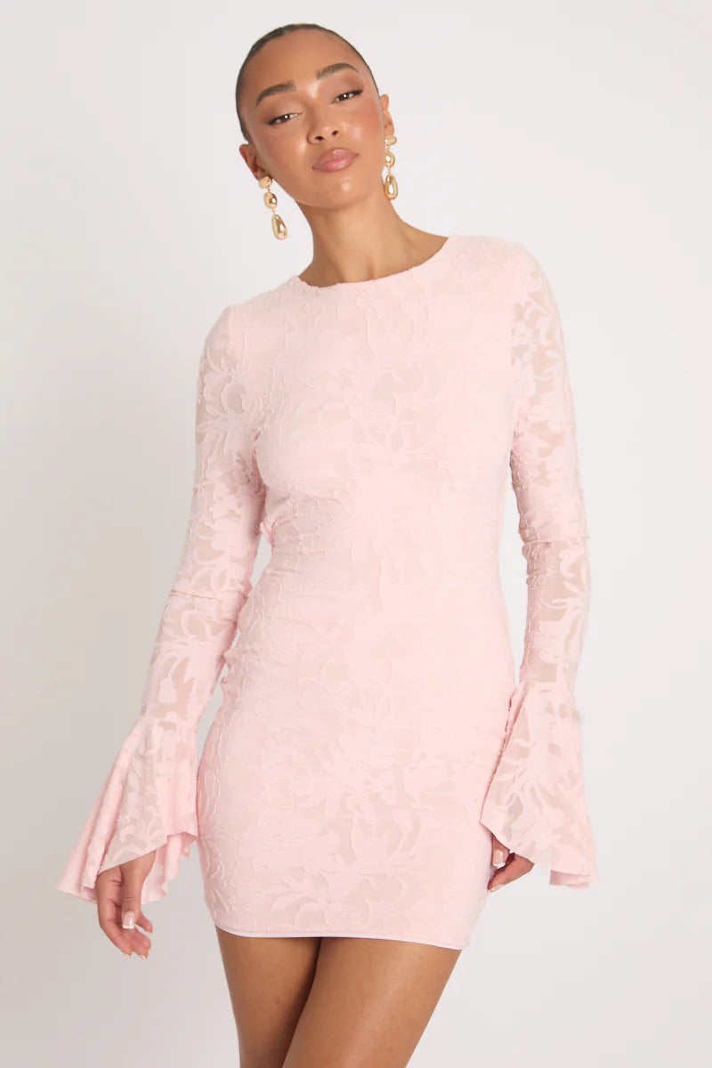 White Burnout Floral Flare Sleeve Mini Dress UK | Elegant Summer Dress | Free UK Delivery | U213