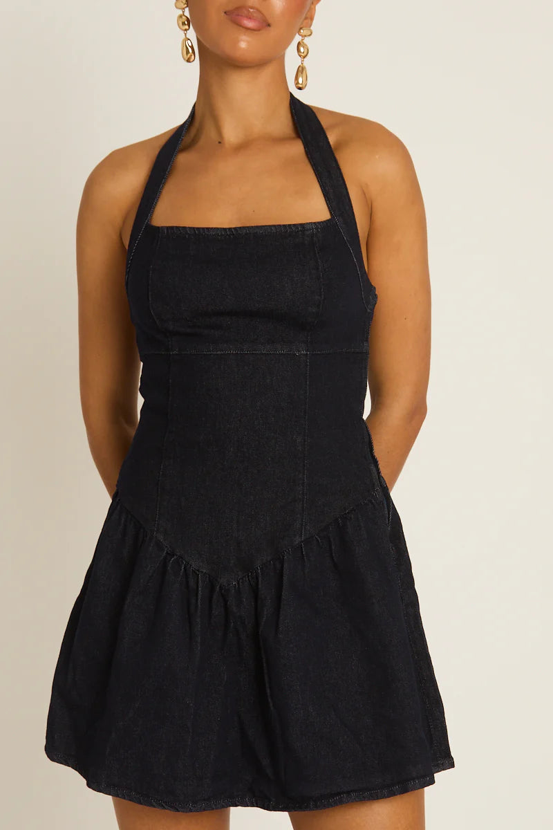 Indigo Drop Waist Denim Dress UK | Trendy Casual Mini Dress | Free UK Delivery | U178
