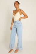 Light Blue Broderie Detail Wide Leg Jeans UK | Trendy Summer Denim | Free UK Delivery | U181