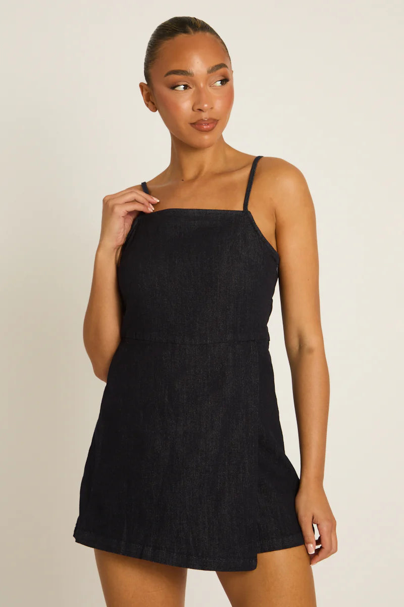 Indigo Denim Skort Playsuit UK | Trendy Casual Summer Outfit | Free UK Delivery | U180