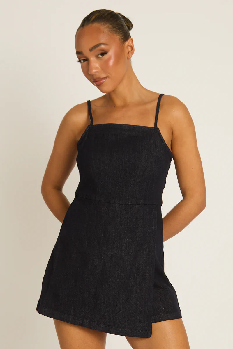 Indigo Denim Skort Playsuit UK | Trendy Casual Summer Outfit | Free UK Delivery | U180