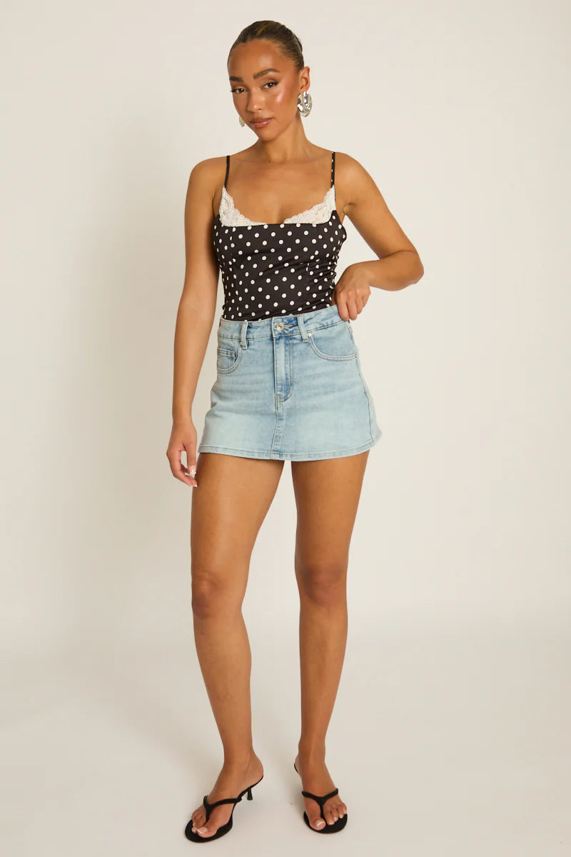 White Satin Polka Dot Lace Trim Cami Top UK | Elegant Summer Top | Free UK Delivery