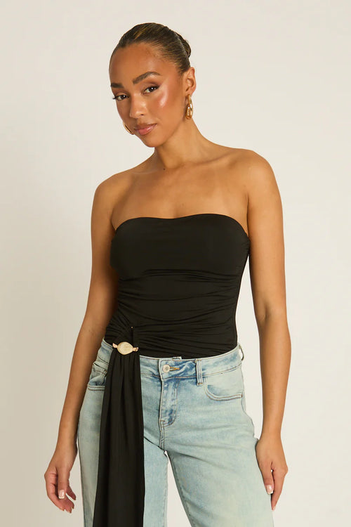 Black Bandeau Trim Detail Bodysuit UK | Sleek Fitted Going Out Top | Free UK Delivery | U185
