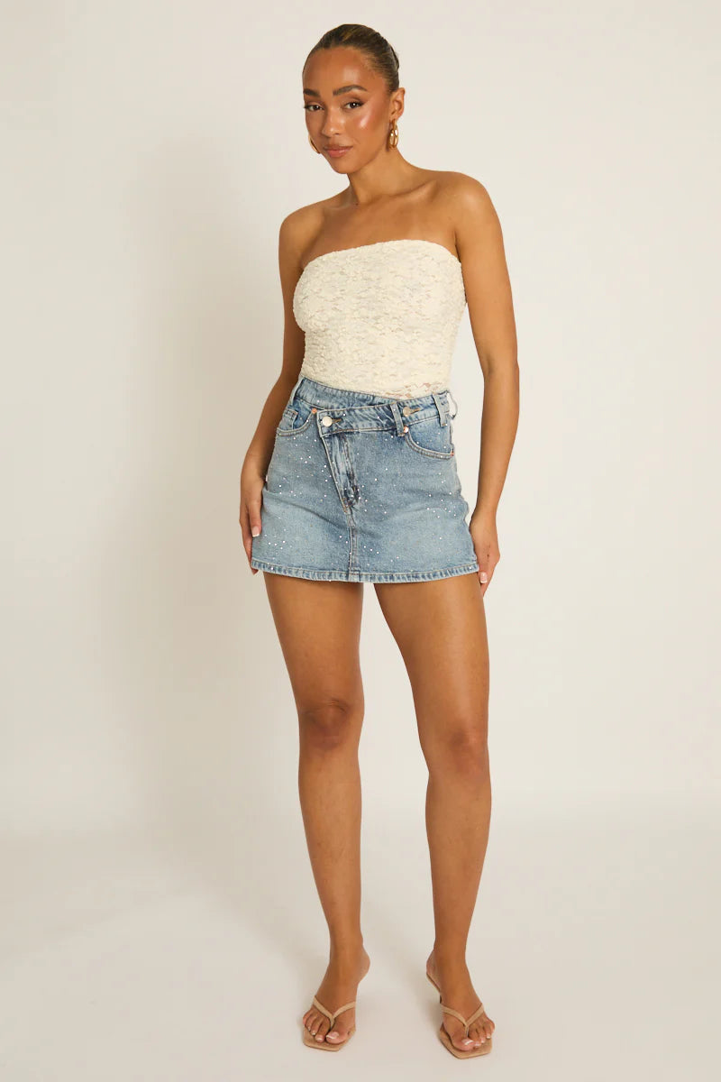 Cream Lace Bodysuit UK | Elegant Fitted Going Out Top | Free UK Delivery | U182