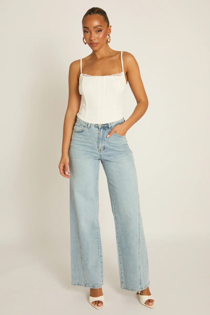 Blue Seam Detail Wide Leg Jeans UK | Trendy Casual Denim | Free UK Delivery | U183