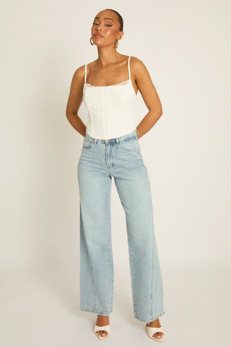 Blue Seam Detail Wide Leg Jeans UK | Trendy Casual Denim | Free UK Delivery | U183