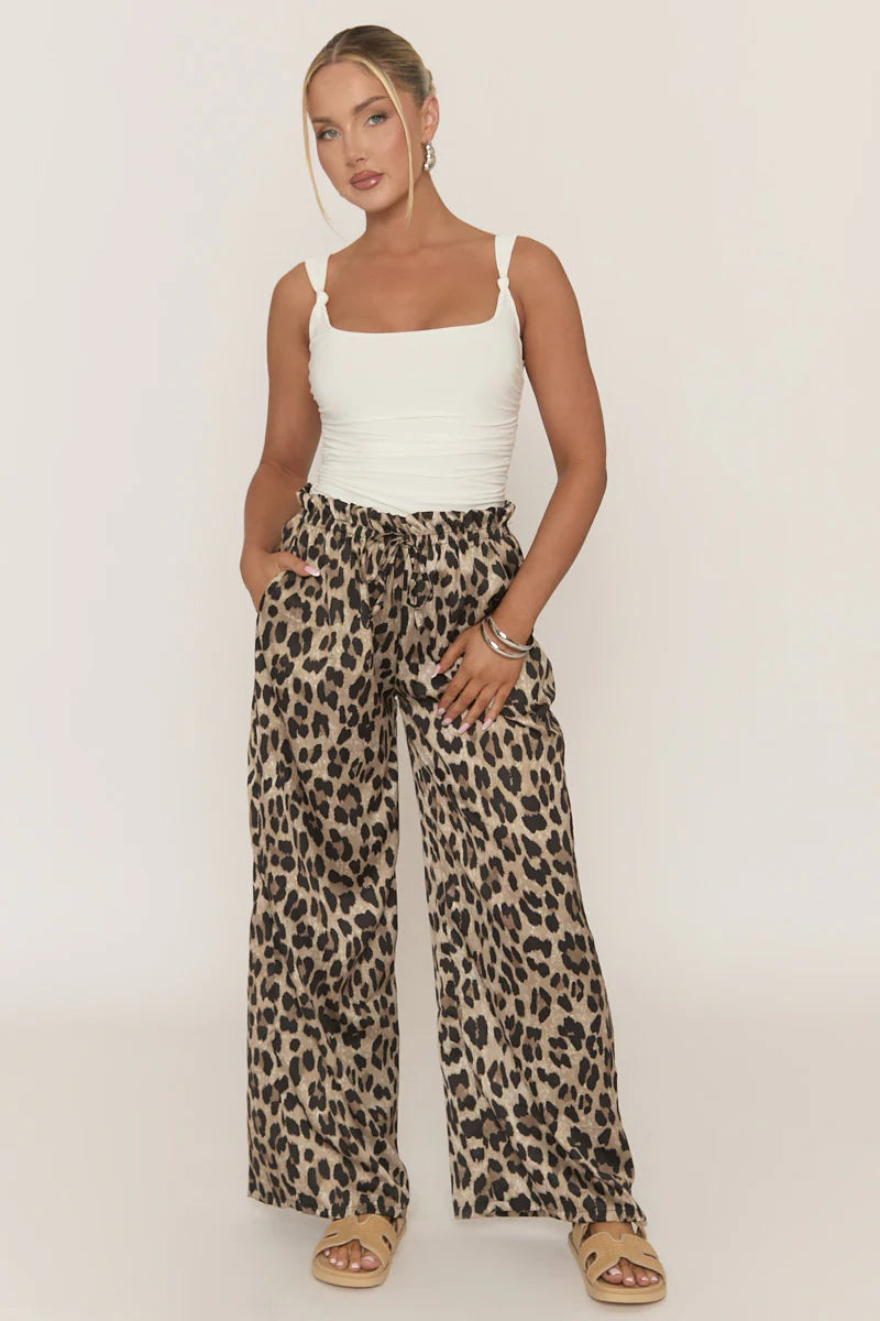 Leopard Print Wide Leg Trousers UK | Trendy Statement Pants | Free UK Delivery | U216