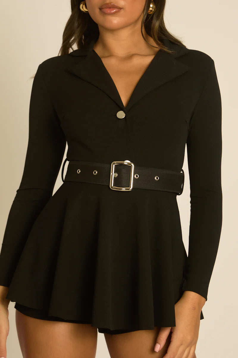 Black Belted Flippy Playsuit UK | Cute Summer Party Playsuit | Free UK Delivery | U151