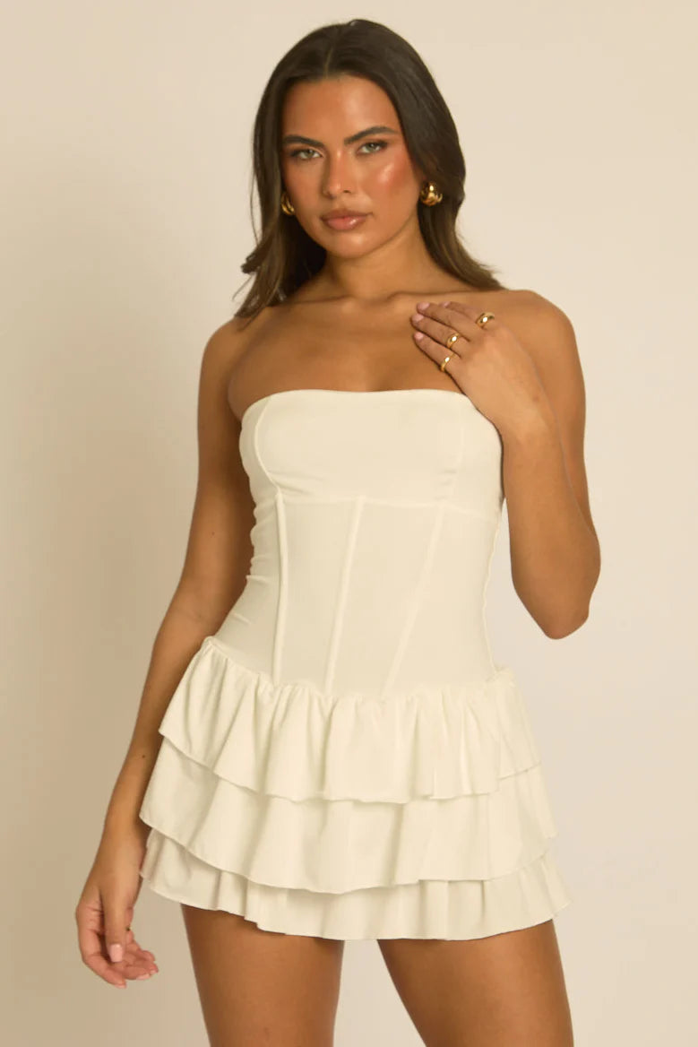 White Corset Frill Hem Mini Dress UK | Cute Party Dress | Free UK Delivery | U165