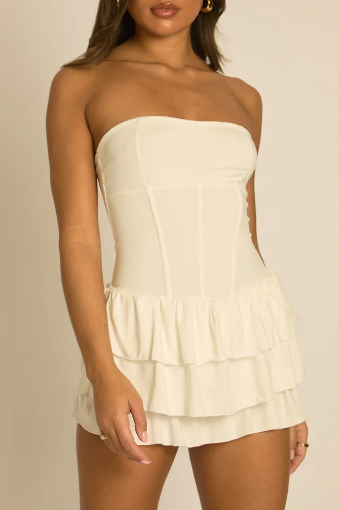 White Corset Frill Hem Mini Dress UK | Cute Party Dress | Free UK Delivery | U165