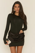 Black Long Sleeve Drape Mini Dress UK | Elegant Fitted Party Dress | Free UK Delivery | U210