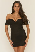 Black Mesh Plunge Bardot Mini Dress UK | Sexy Off Shoulder Party Dress | Free UK Delivery | U200