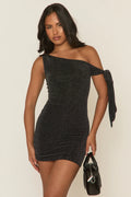 Black Glitter Off Shoulder Mini Dress UK | Sparkly Party Dress | Free UK Delivery | U196