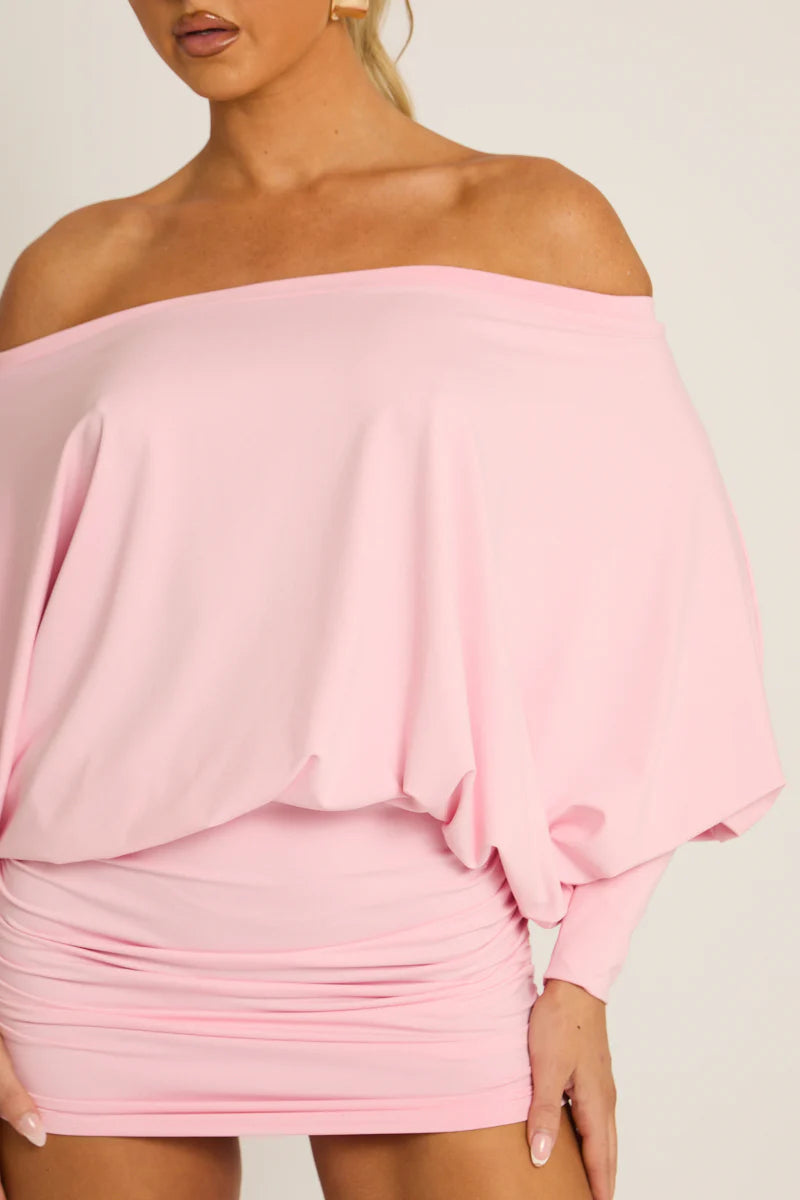 Wine Batwing Bardot Mini Dress UK | Off Shoulder Party Dress | Free UK Delivery | U171