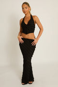 Black Textured Twist Front Top and Maxi Skirt Co-ord Set UK | Elegant Party Outfit | Free UK Delivery | U175