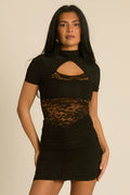 Black High Neck Lace Mini Dress UK | Elegant Party Dress | Free UK Delivery | U148