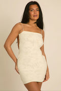 White Burnout Floral Low Back Mini Dress UK | Elegant Summer Party Dress | Free UK Delivery | U145