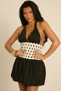 Black Polka Dot Shirred Waist Mini Dress UK | Trendy Summer Dress | Free UK Delivery | U123