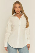 White Cinched Waist Long Sleeve Shirt UK | Elegant Fitted Blouse | Free UK Delivery | U164