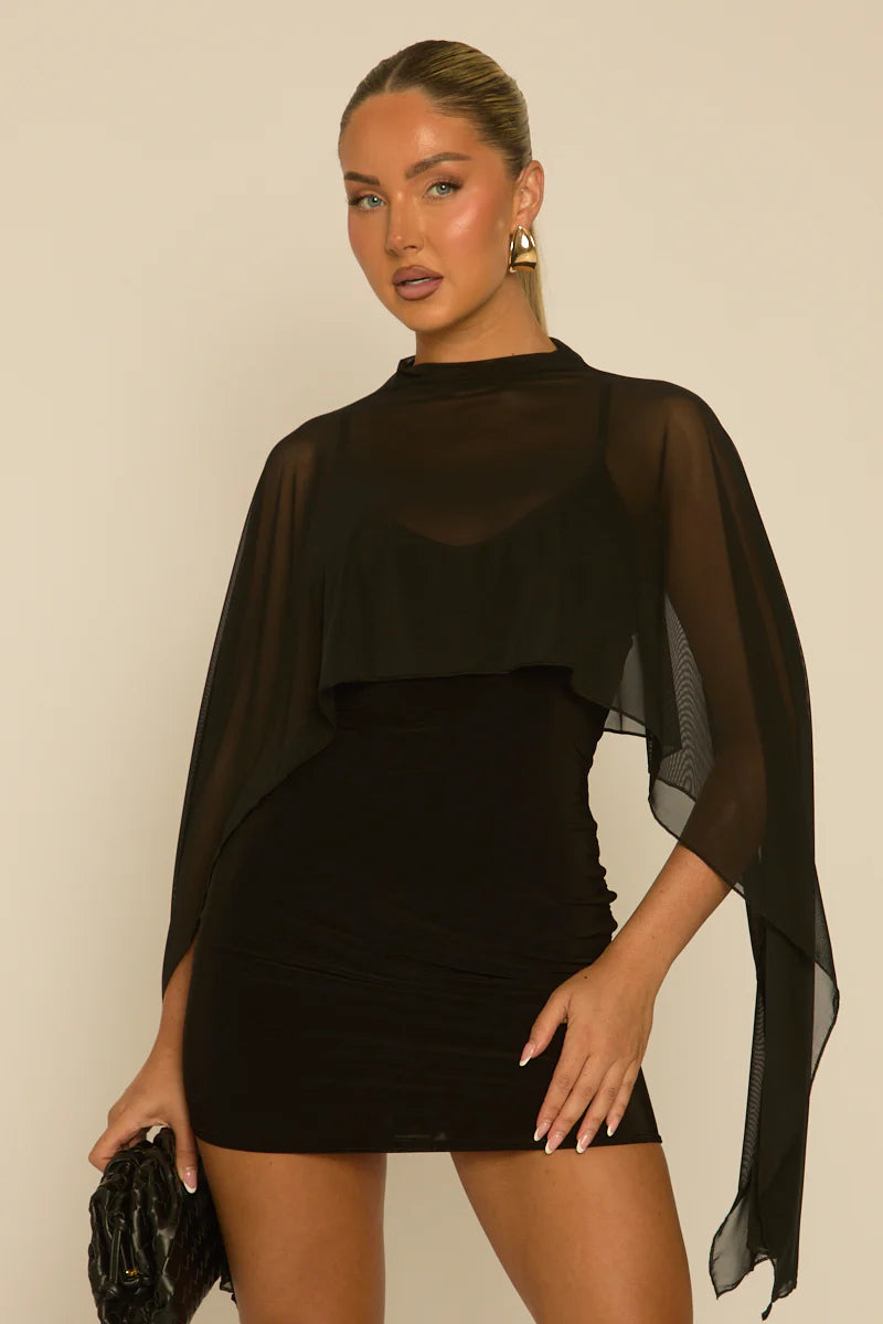 Black & Cream Cape Detail Mini Dress UK | Elegant Party Dress | Free UK Delivery | U128