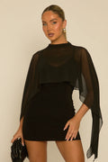 Black & Cream Cape Detail Mini Dress UK | Elegant Party Dress | Free UK Delivery | U128
