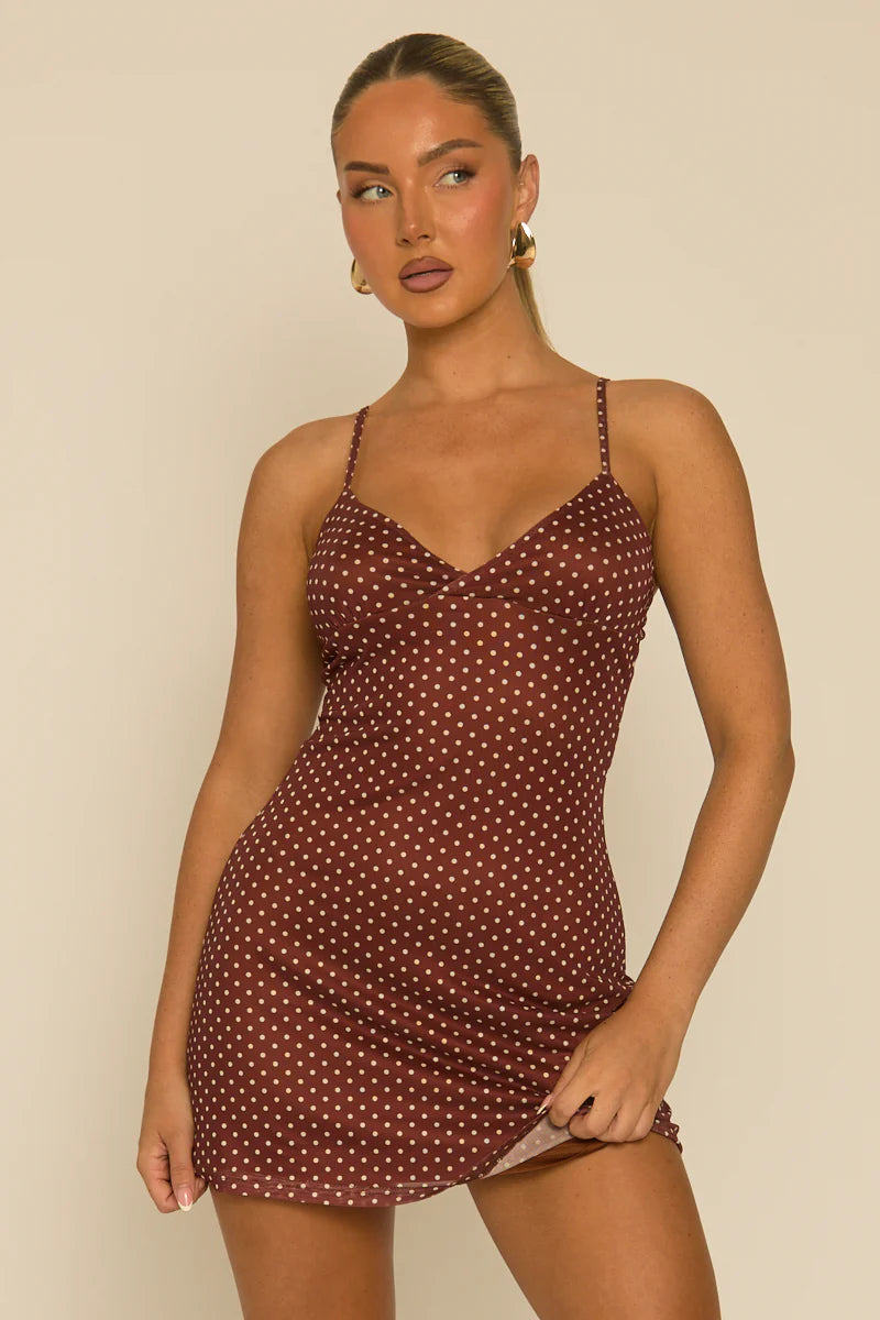 Chocolate Polka Dot Cami Dress UK | Cute Summer Mini Dress | Free UK Delivery | U142