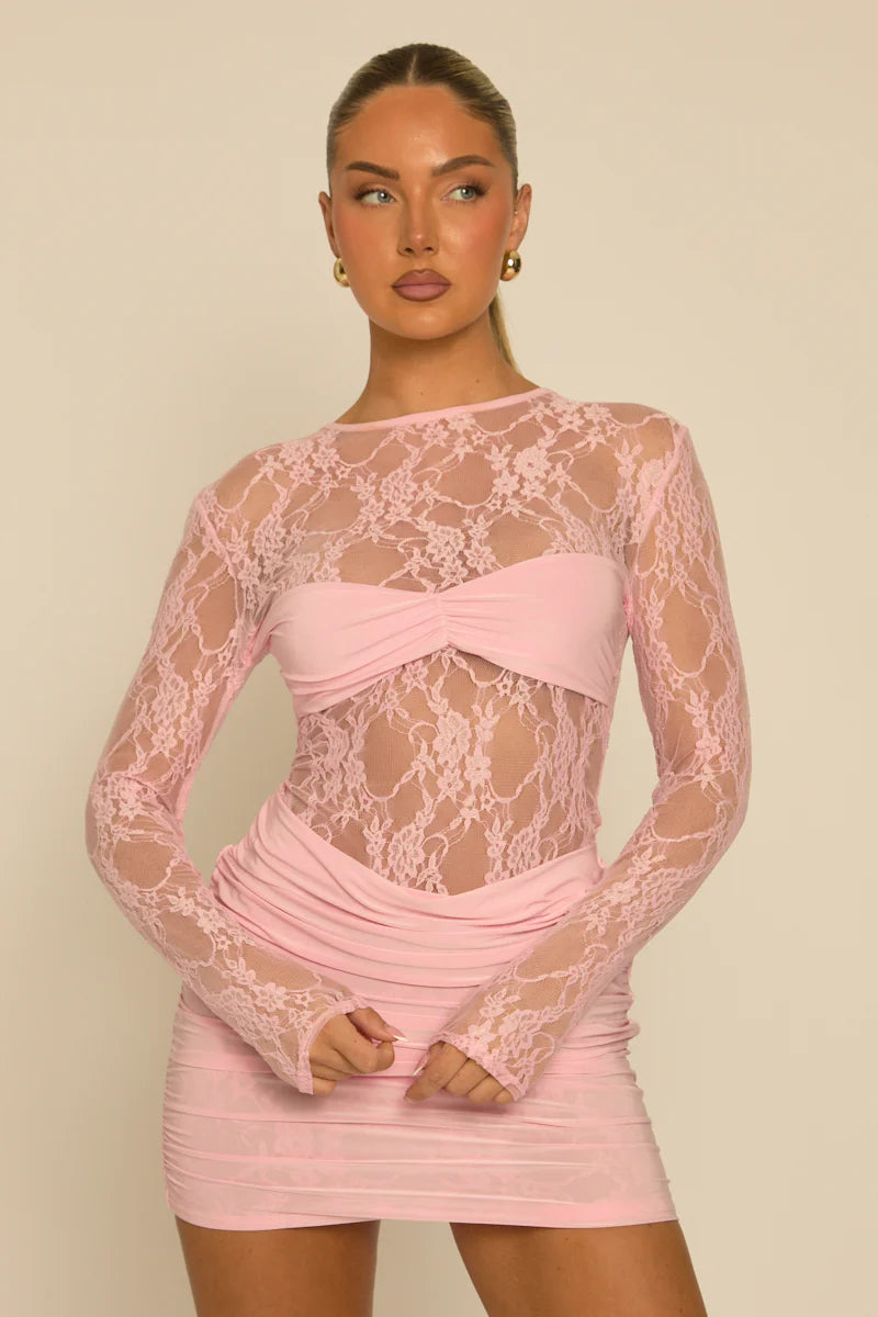 Wine Lace Gathered Bust Mini Dress UK | Elegant Party Dress | Free UK Delivery | U214