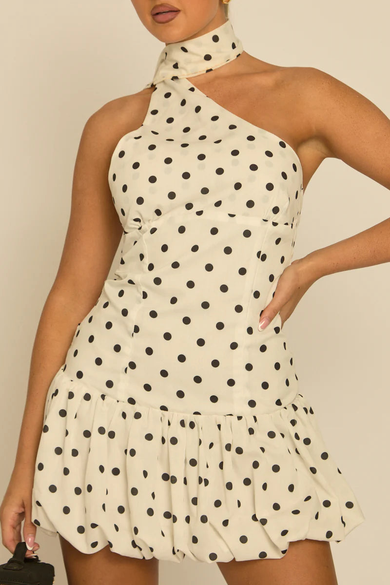 White Polka Dot Scarf Mini Dress