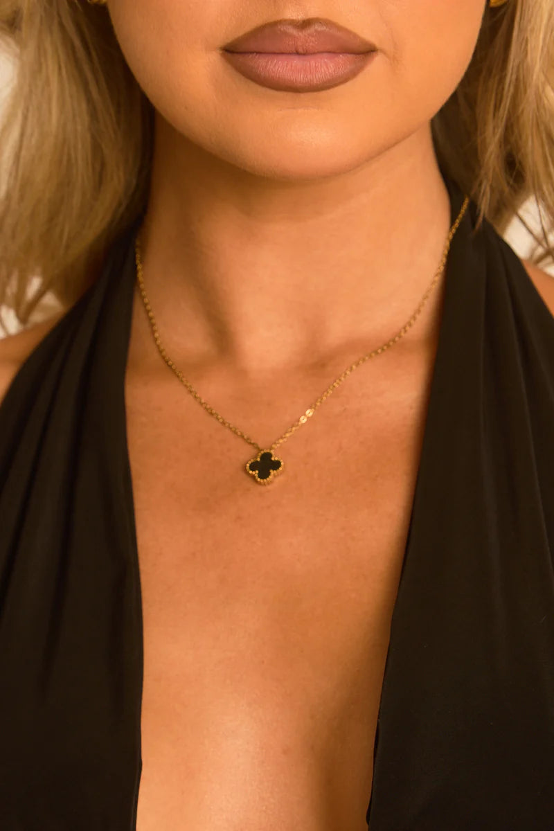 Black Clover Charm Necklace UK | Elegant Gold Style Jewellery | Free UK Delivery | U122