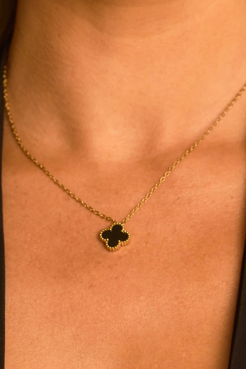 Black Clover Charm Necklace UK | Elegant Gold Style Jewellery | Free UK Delivery | U122