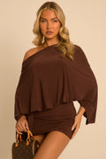 Chocolate Asymmetric Batwing Mini Dress UK | Elegant Party Dress | Free UK Delivery | U152
