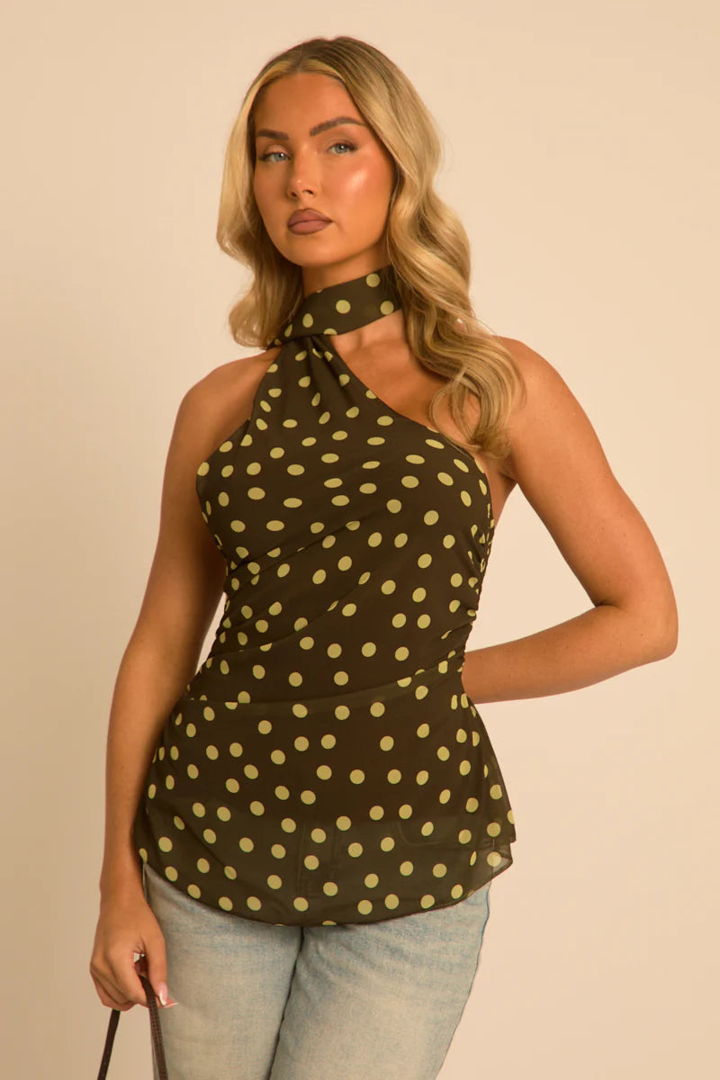 Green Polka Dot Scarf Top UK | Trendy Going Out Top | Free UK Delivery | U153