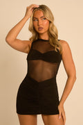 Pink Semi Sheer Ruched Mini Dress UK | Trendy Party Dress | Free UK Delivery | U134